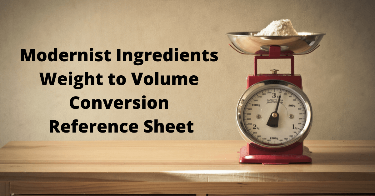 Modernist Ingredients: Volume to Weight Conversion Reference Sheet –  Kitchen Alchemy